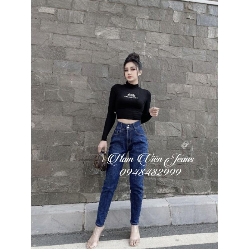 Quần Jeans Nữ Baggy Xanh Hai Khuy Cạp Cao
