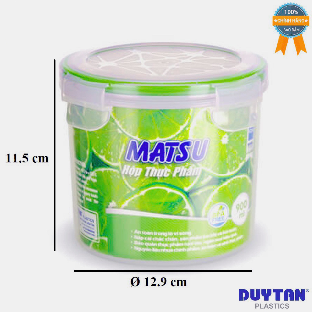 Hộp Nhựa Tròn MATSU 900ml Có Nắp Gài 4 Chấu Đựng Thực Phẩm Đồ Dùng Chắc