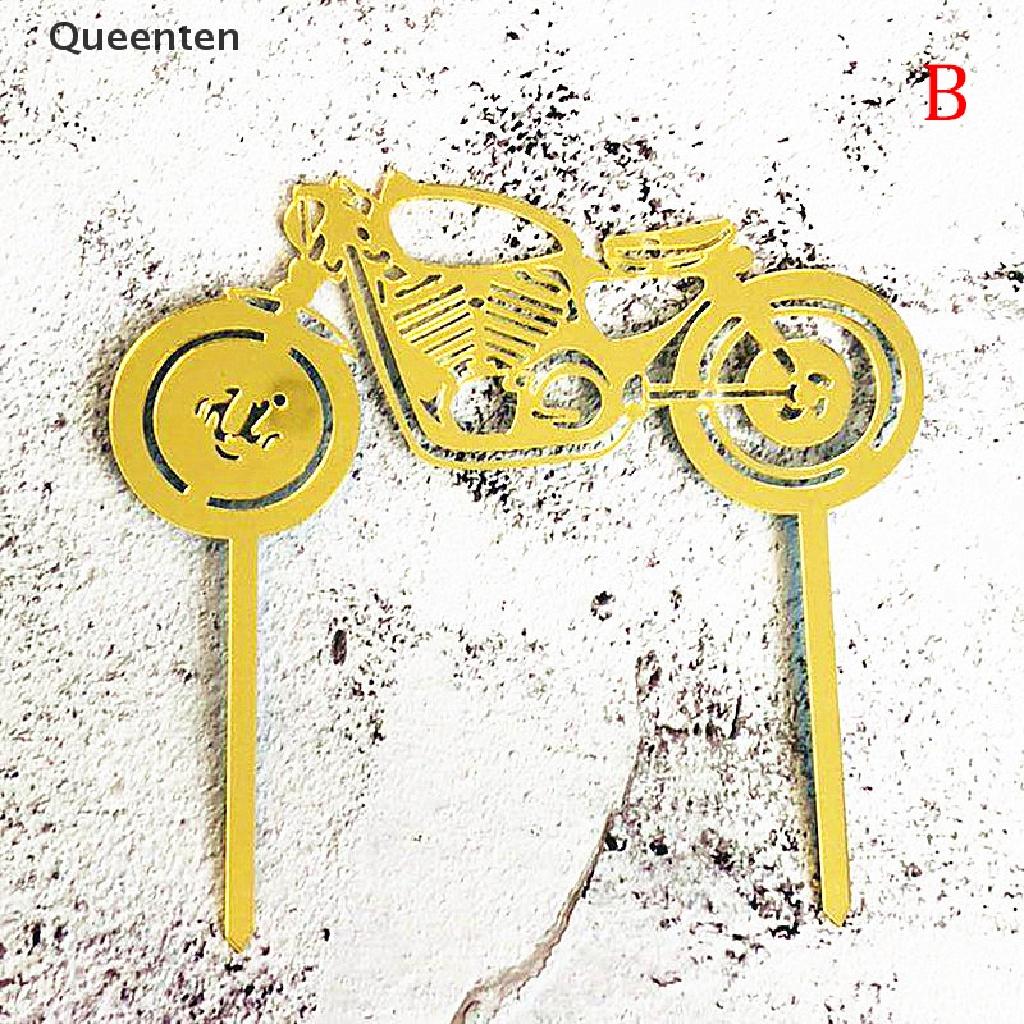 Queenten Car Motorcycle Happy Birthday Cake Topper Acrylic Gold Motorbike Cupcake Topper QT