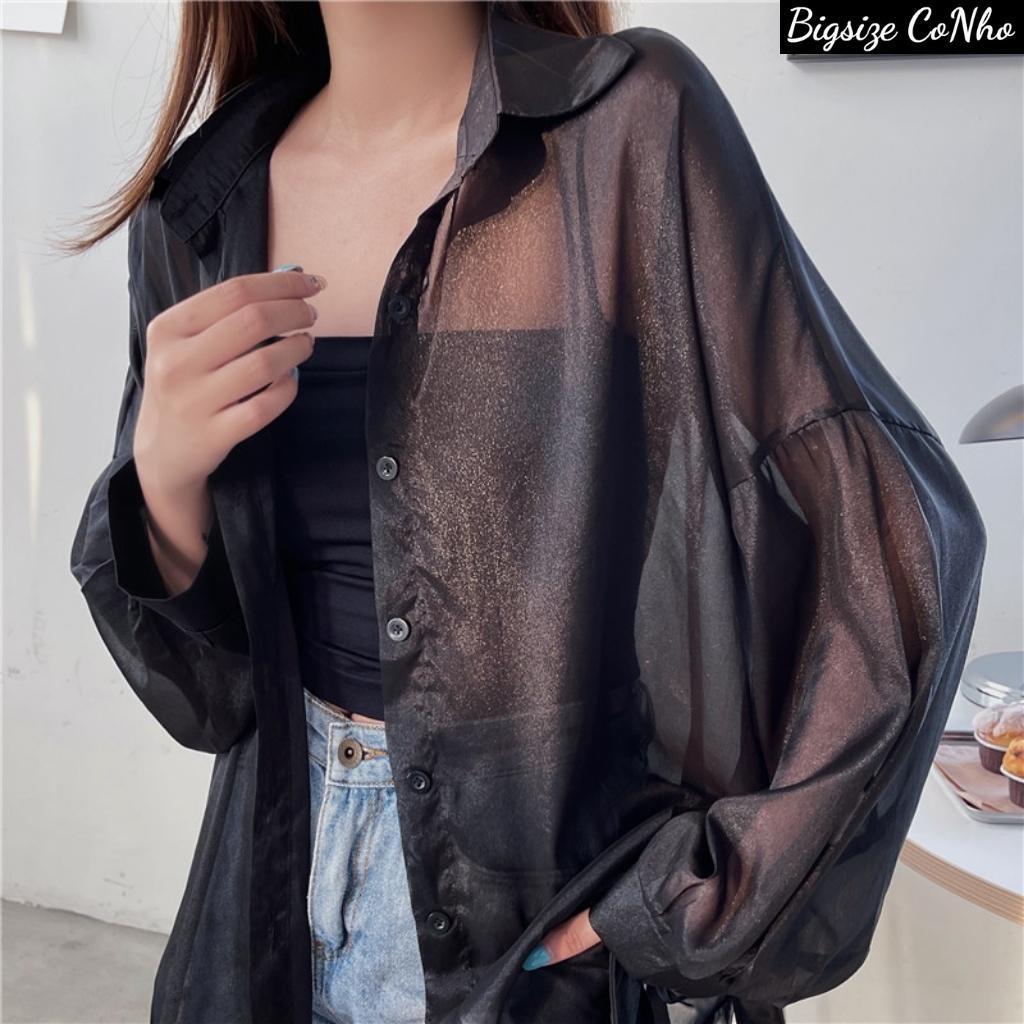 Áo sơ mi voan mỏng tay dài bigsize nữ SM VOAN - Màu Đen