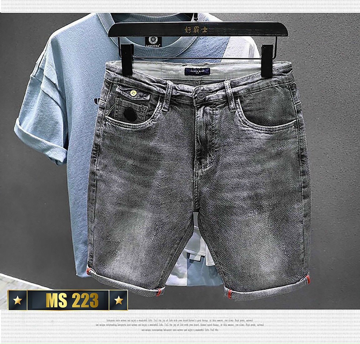 Quần short jean nam co giãn màu xám trơn, quần sọt nam mẫu mới chất denim cao cấp thời trang Benny Fashion - MQ223