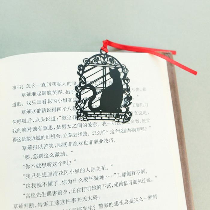 Bookmark Dòng mèo đen kiểu Nhật Bản sơn đen kim loại thép không gỉ đánh dấu trang sáng tạo phong cách Trung Quốc