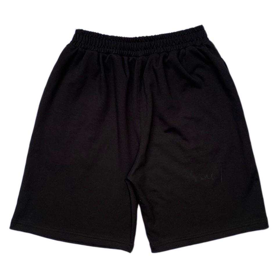 Quần short ống rộng Unisex cạp cao màu đen CRQ014