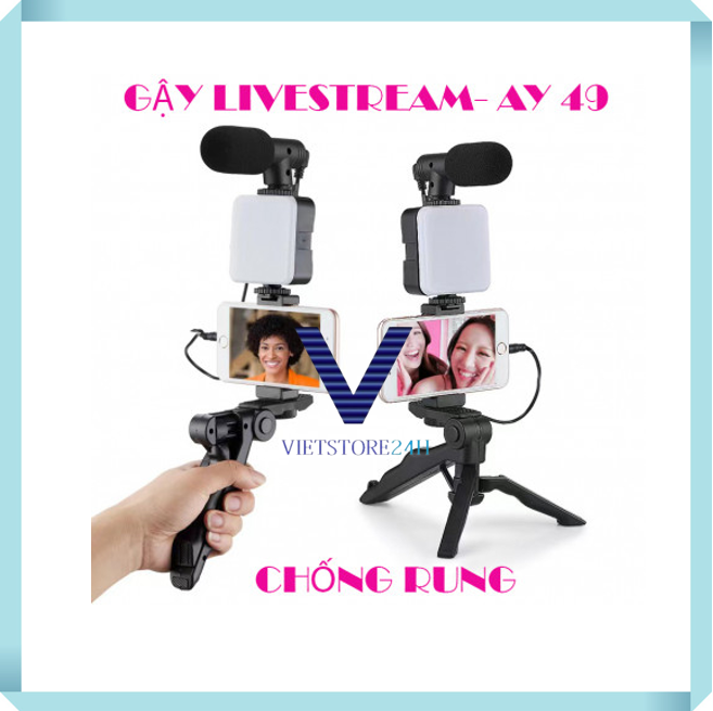 GẬY SELFIE KÈM LED , MIC - LIVESTREAM AY-49 -CHỐNG RUNG AY49