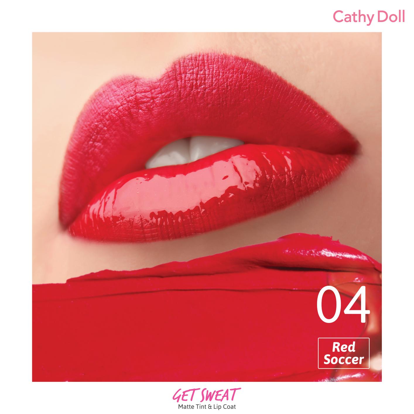 Son Lì Và Bóng 2 Đầu Cathy Doll Get Sweat Matte Tint &amp; Lip Coat 2.4g #04 Red Soccer