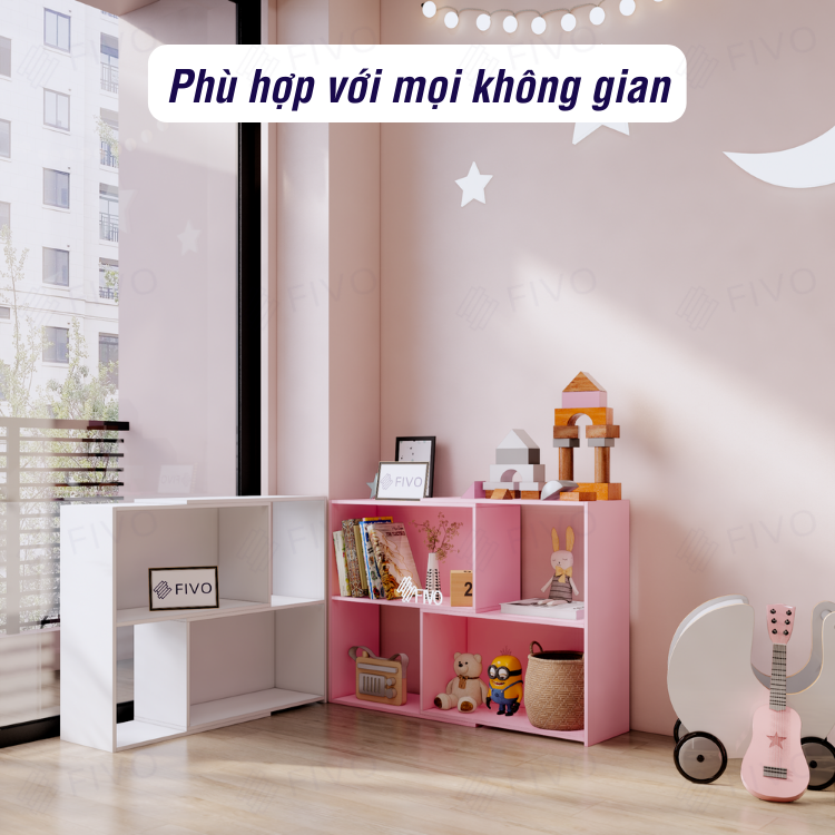 Kệ Sách Gỗ Đa Năng Tiện Lợi FIVO FB71 Màu Hồng, Đa Dụng Với Tính Năng 2IN1 Kéo Mở Tùy Thích, Dễ Dàng Lắp Ráp