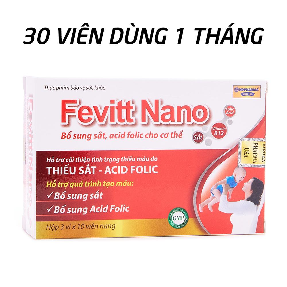 Viên uống bổ máu Fevitt Nano HDPHARMA bổ sung Sắt hữu cơ, Acid Folic - 30 viên 