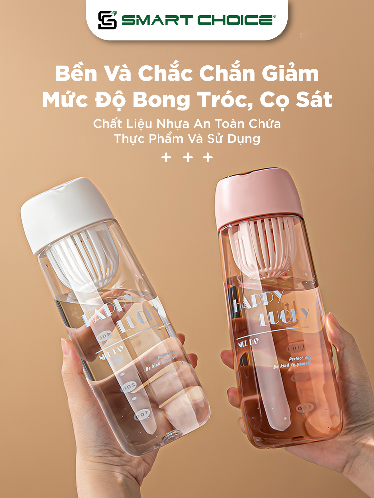 Bình Đựng Nước Nhựa SMARTCHOICE 2 Dung Tích 600ML, 700ML Happy Cao Cấp SCG-PK079