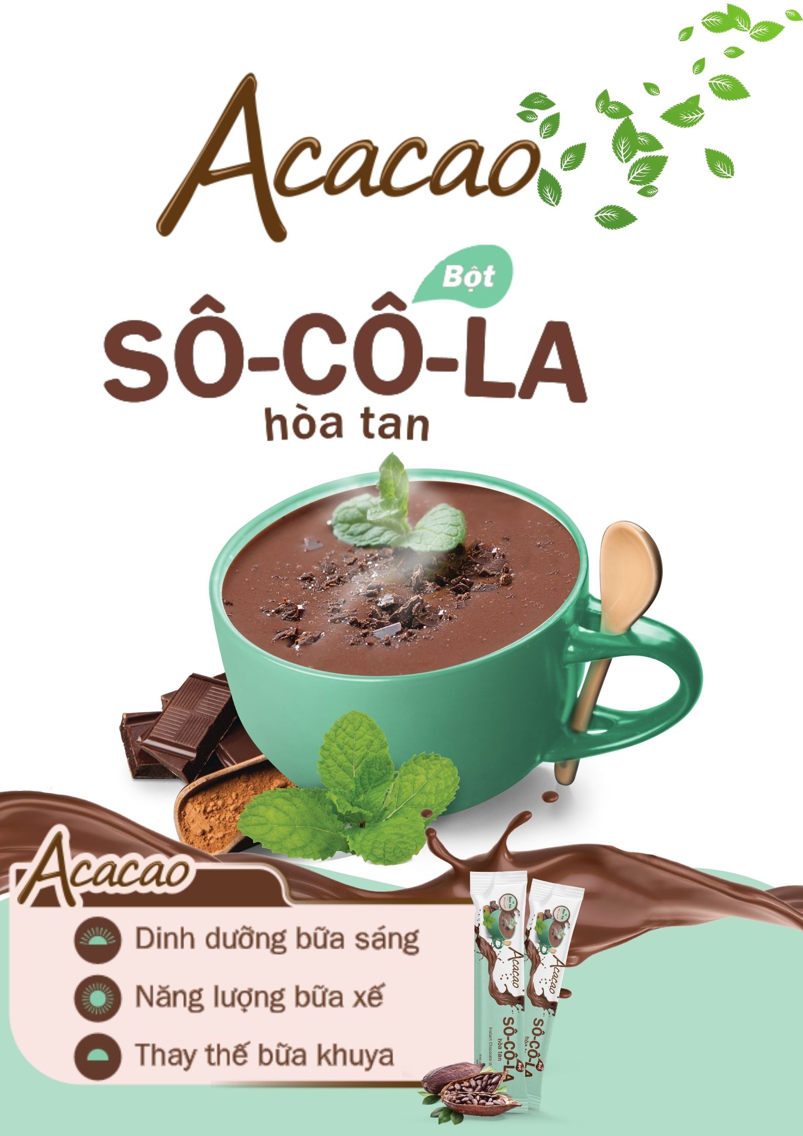Combo 3 hộp bột Sô Cô La dinh dưỡng VỊ BẠC HÀ, SỮA DỪA và NGUYÊN BẢN phòng ngừa thiếu máu