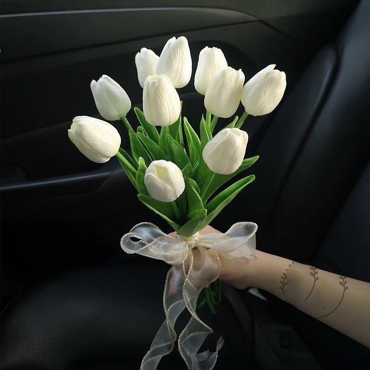 Hoa giả tuylip nhập khẩu cao cấp 1 cành 1 bông decor trang trí lọ thủy tinh bình gốm siêu xinh