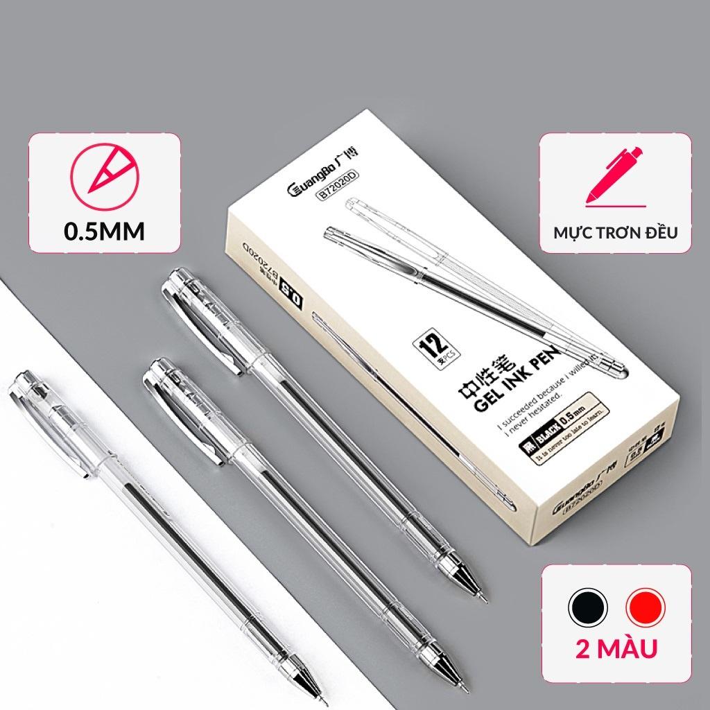 Bút Gel nước 0.5mm Cao Cấp mực Đen, Thân trong suốt.