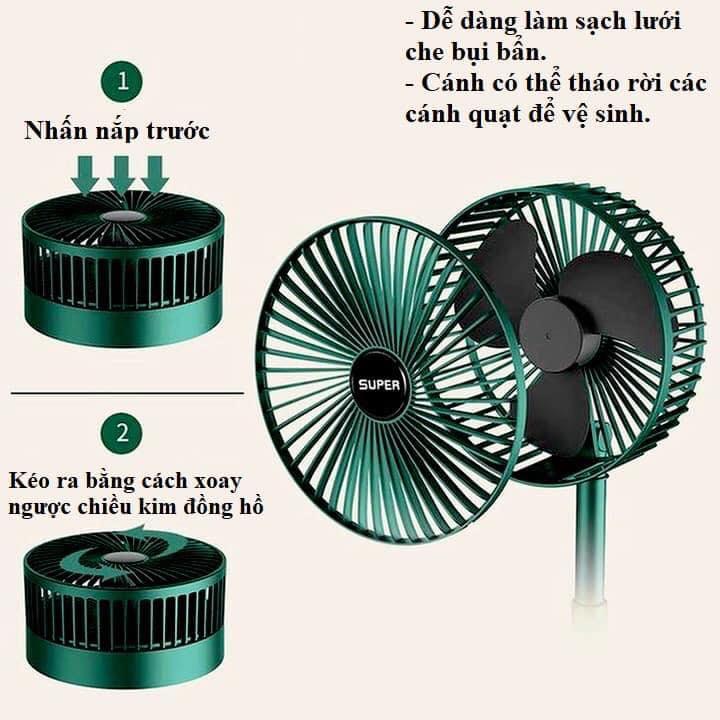 QUẠT SẠC SUPER FS21 ĐỂ BÀN , GẤP GỌN TIỆN DỤNG , 3 CHẾ ĐỘ GIÓ