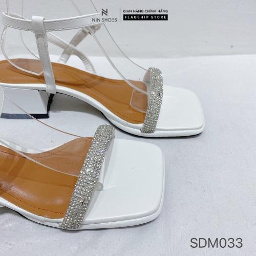 Giày sandal nữ Ninshoes - Sandal cao gót 3p mũi vuông đế vuông quai đính đá