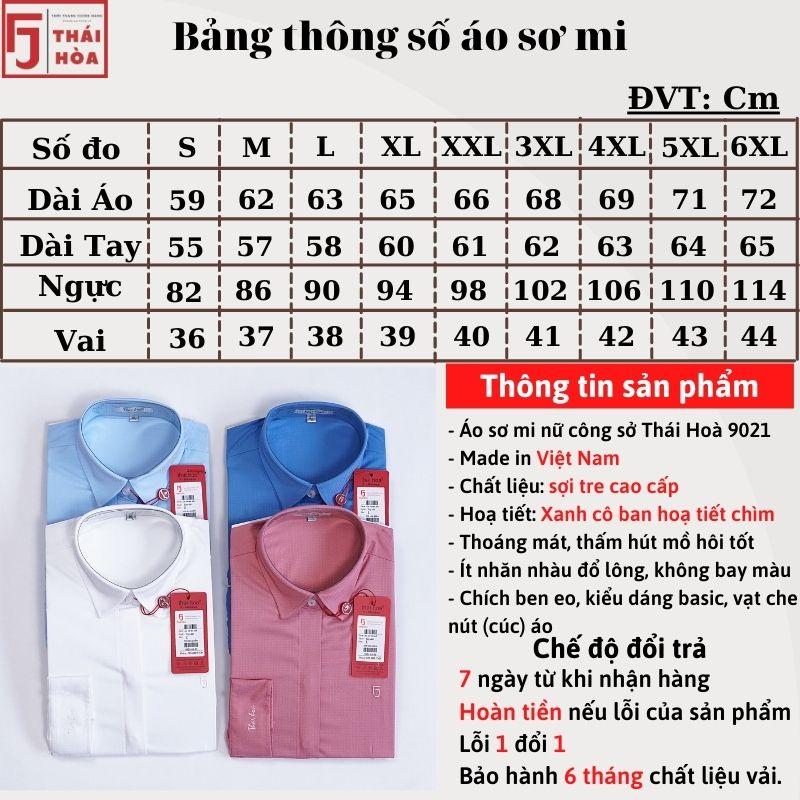 Áo sơ mi nữ Thái Hoà cao cấp đẹp sợi tre kiểu hoạ tiết chìm xanh cô ban 9021-08-02