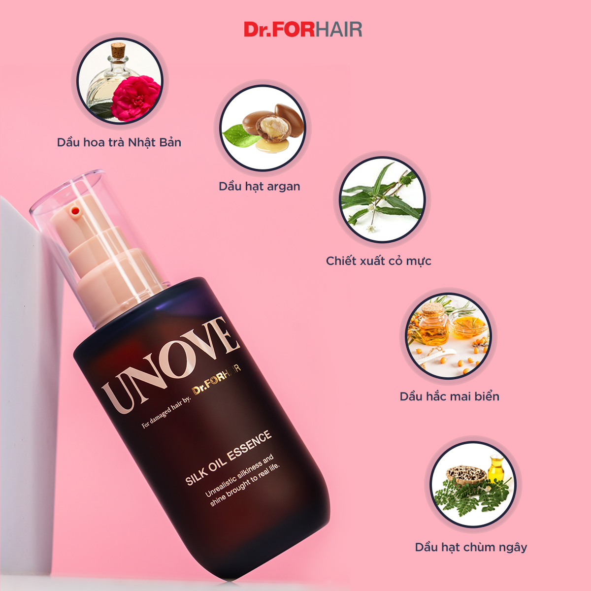 Combo gội dưỡng hỗ trợ mọc tóc nuôi dưỡng tóc và da đầu Dr.FORHAIR Folligen Original Shampoo 300ml x Unove Silk Oil Essence 70ml