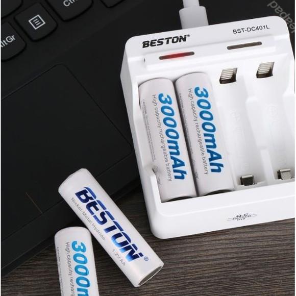 Combo 4 pin sạc AA Beston 3000mah/2800mah - kèm hộp nhựa đựng pin (Trắng)