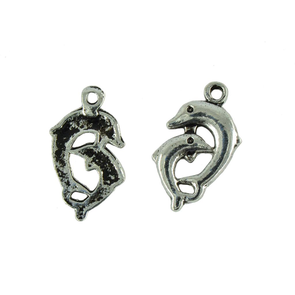 50 Pcs Tibetan Silver Mother And Baby Dolphins Charms DIY Jewelry Making