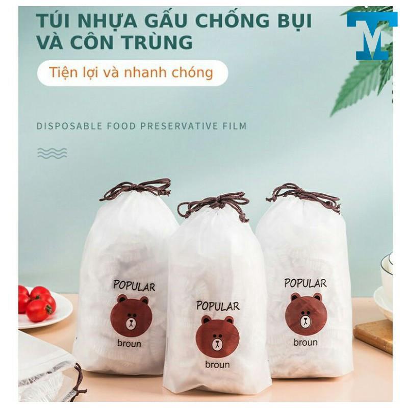 Gói 100c Màng Bọc Thực Phẩm Có Chun Co Dãn Tái Sử Dụng Kèm Túi Gấu