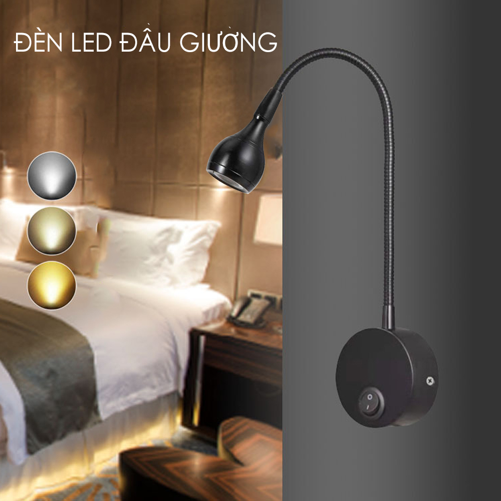 Đèn gắn tường đầu giường, Đèn đọc sách Led 3W, Loại ánh sáng chiếu rọi