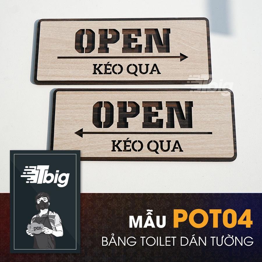 Bảng gỗ Open - Kéo qua chỉ hướng mở cửa loại dán cửa có sẵn keo 2 mặt