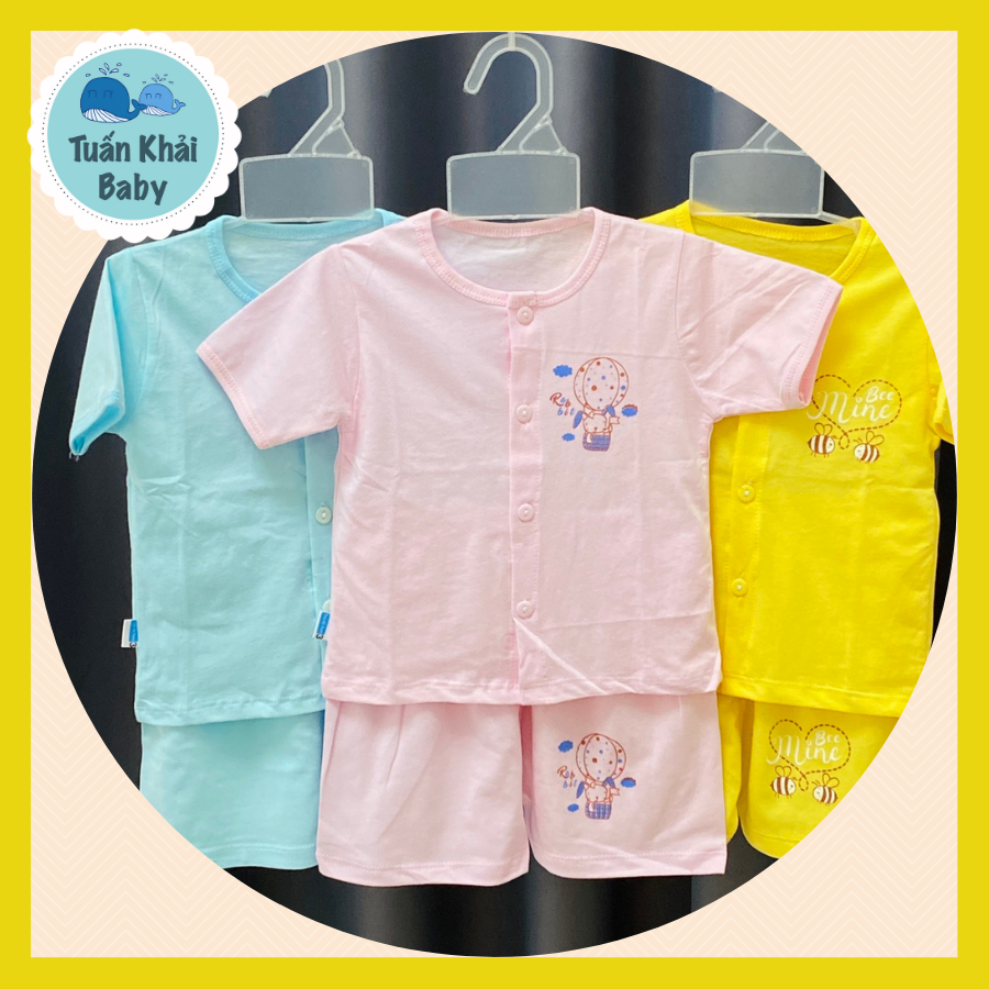 Combo 3 Bộ quần áo sơ sinh cotton Thái Hà Thịnh - Mẫu Áo Tay Ngắn Cài Giữa - Size 1-5 cho bé sơ sinh -12kg