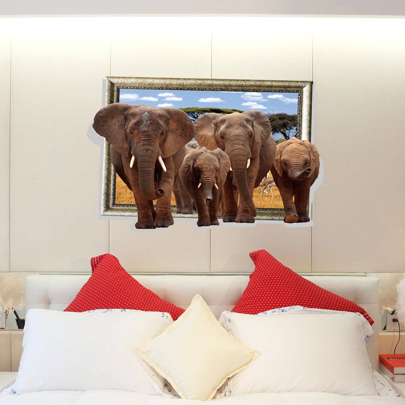 Decal tranh dán tường đàn voi an khang thịnh vượng sang trọng