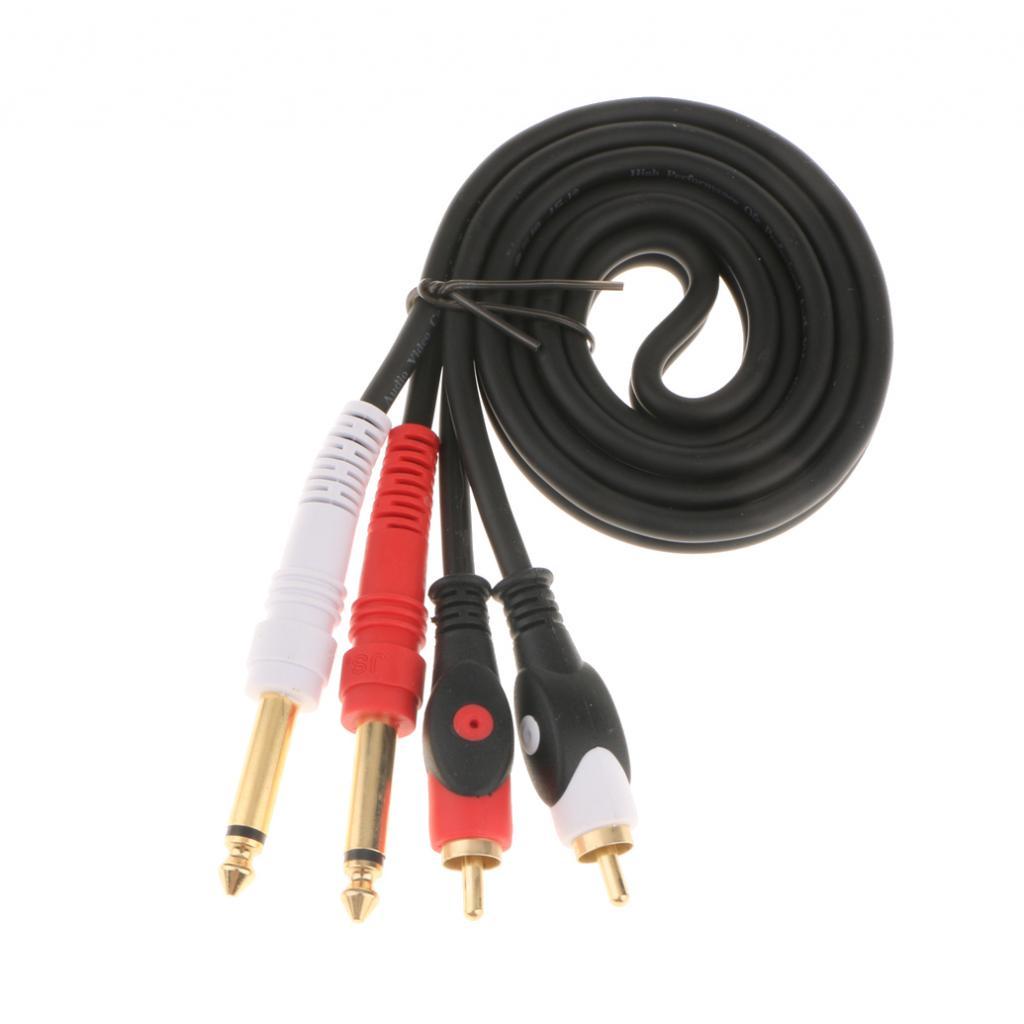 2x Dual 6.35mm Male to Dual RCA Male Audio AUX Gold Plated Plug Cable 1M