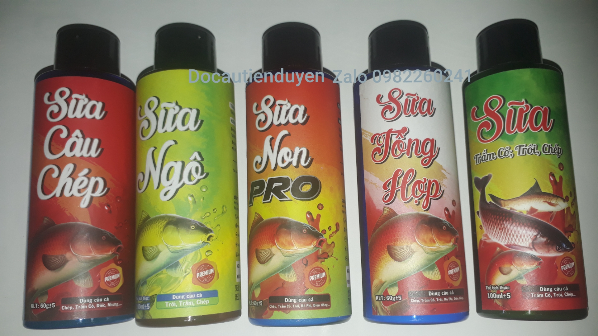 Combo 5 Lọ TINH MÙI DỤ CÁ,Sữa Câu Chép,Sữa Ngô,Sữa Non Pro,Sữa Tổng Hợp và Trắm Trôi Chép, Hãng Phú Thành