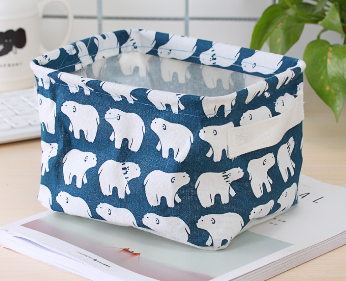 Giỏ Vải Để Đồ, Sọt Vải Họa Tiết 20.5 cm x 16cm x 13cm tặng kèm móc dán tường đa năng
