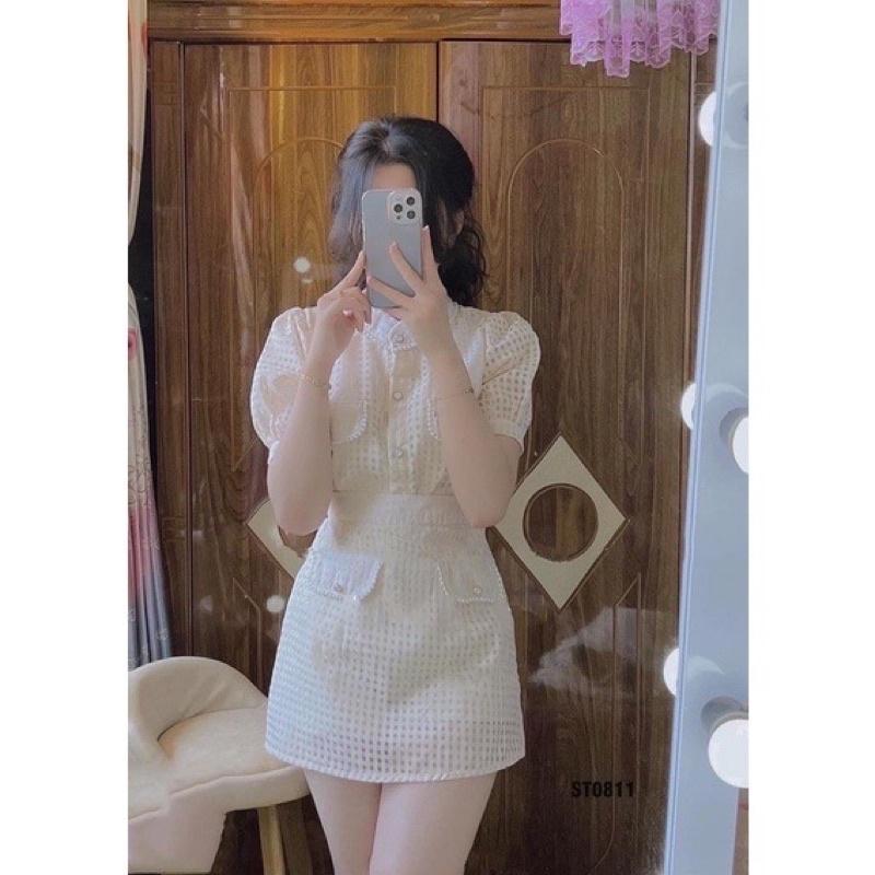 Set tơ xốp viền ngọc tiểu thư