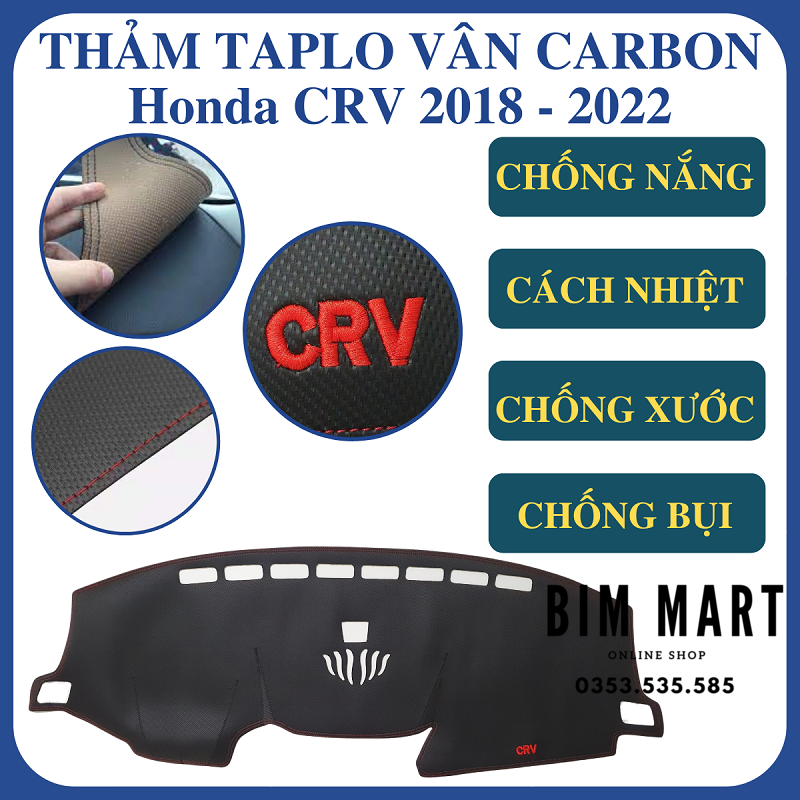 Thảm da taplo dành cho Honda CRV 2018 - 2022 vân Carbon cao cấp