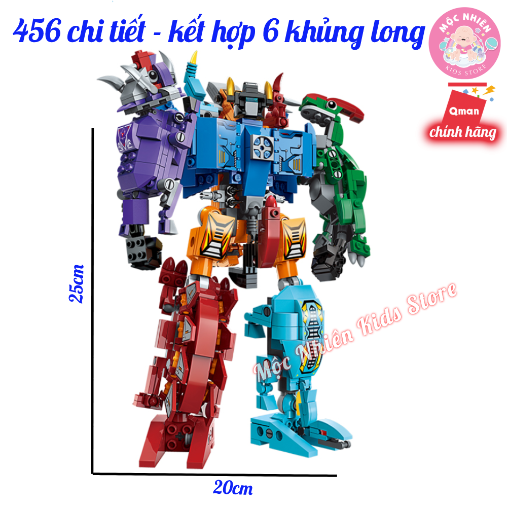 Đồ chơi lắp ráp xếp hình robot người máy Qman 1414 - Siêu Robot khủng long (456 mảnh ghép) dành cho bé trên 6 tuổi