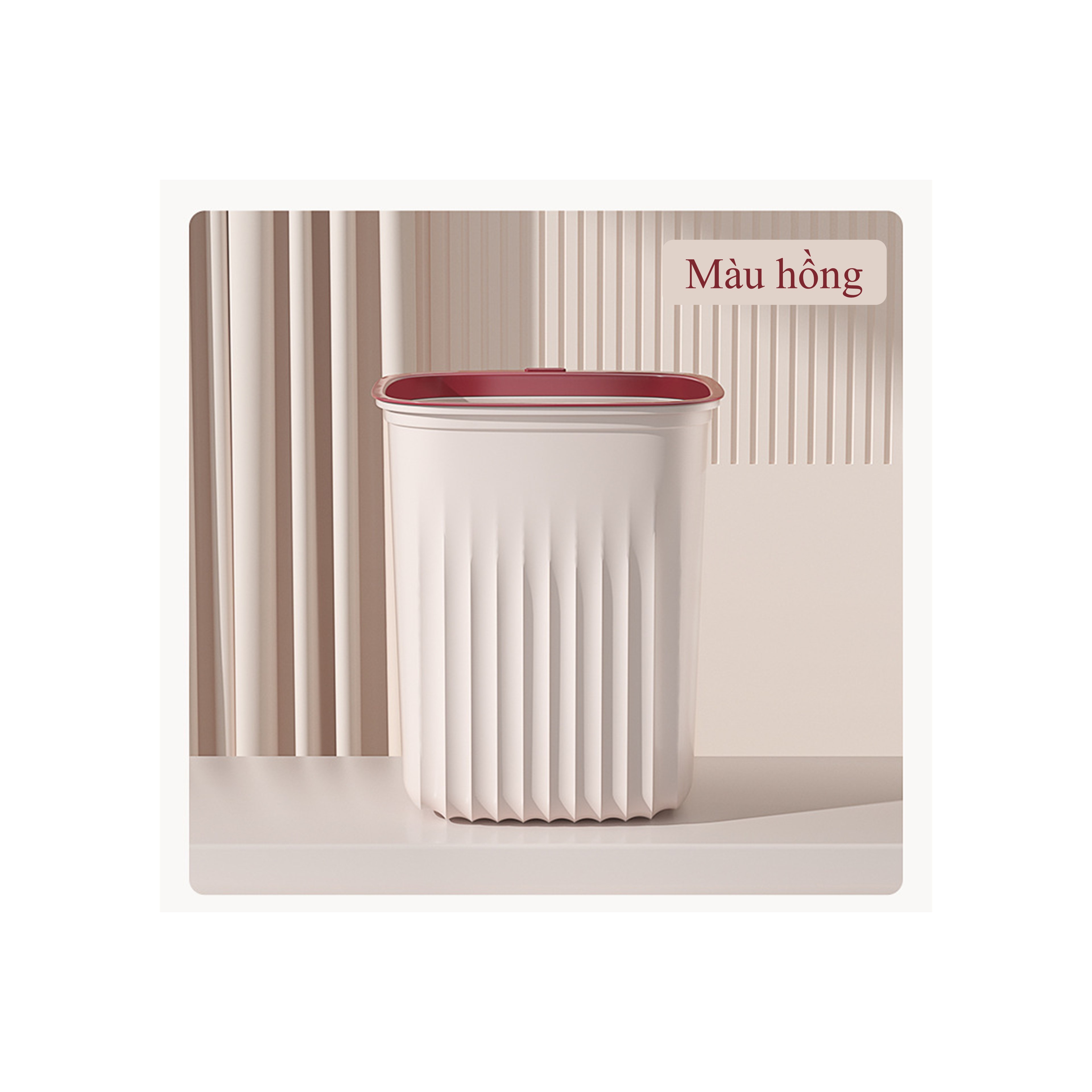 Thùng rác, thùng rác nhựa, chất liêu nhựa dẻo - Chịu lực tốt - Có vòng cố định túi rác - Thay túi rác dễ dàng - Màu hồng