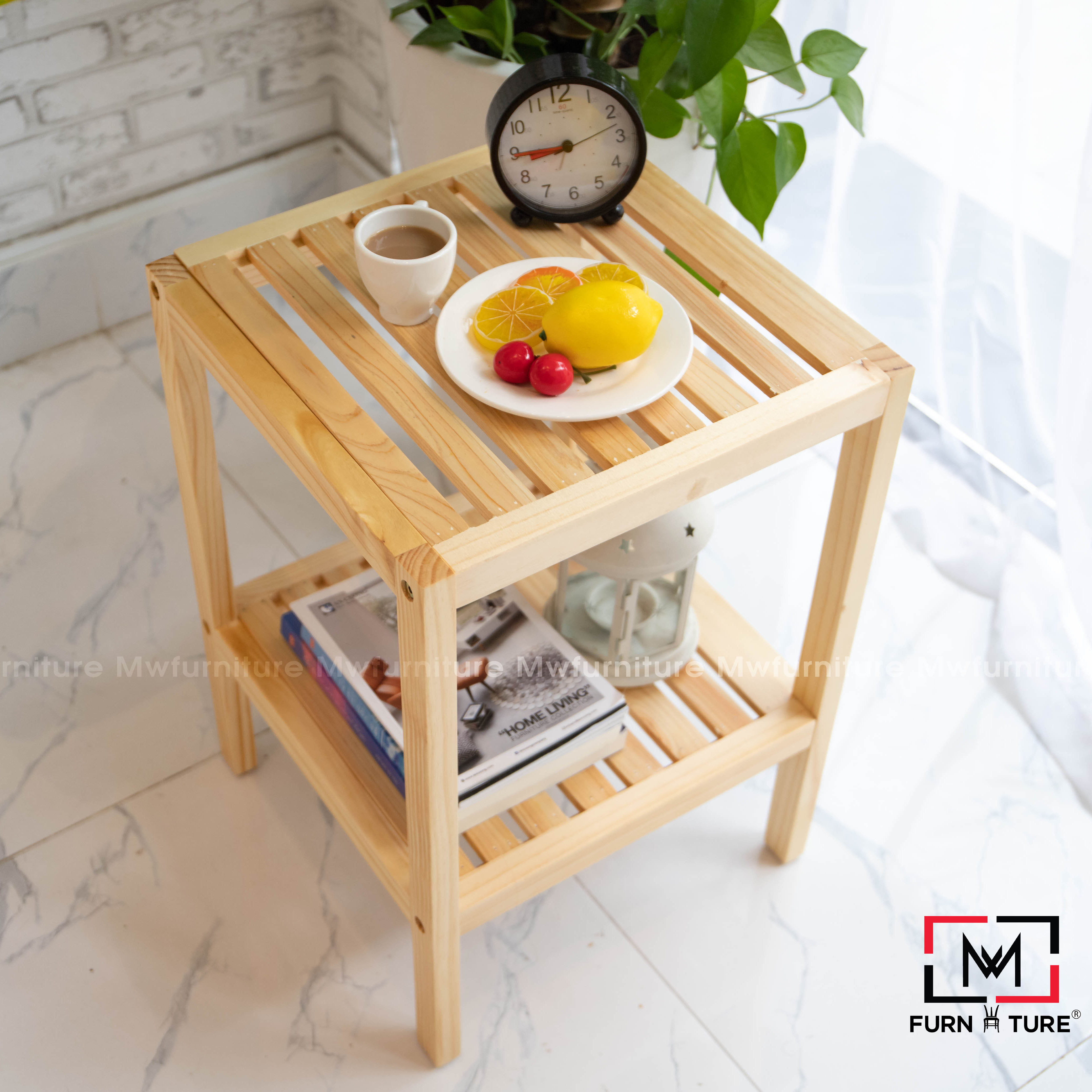 KỆ GỖ TRANG TRÍ HÀN QUỐC, KỆ ĐẦU GIƯỜNG 2 TẦNG - SHELF 2F NATURAL