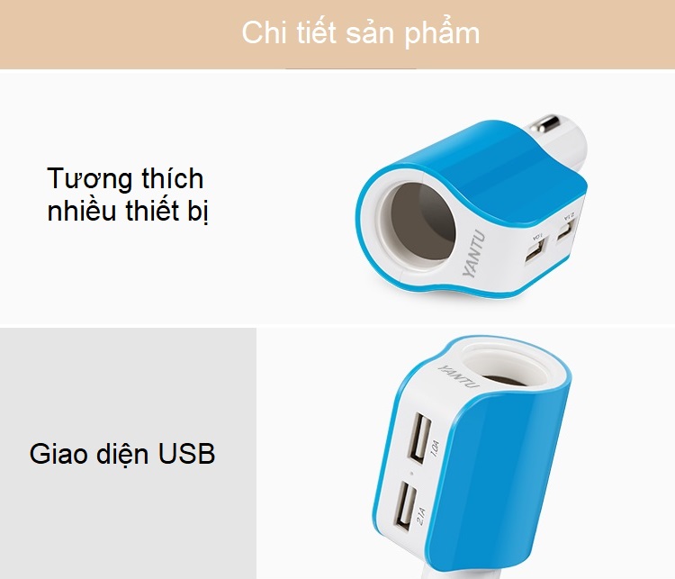 Tẩu cắm sạc trên ô tô 2USB A68