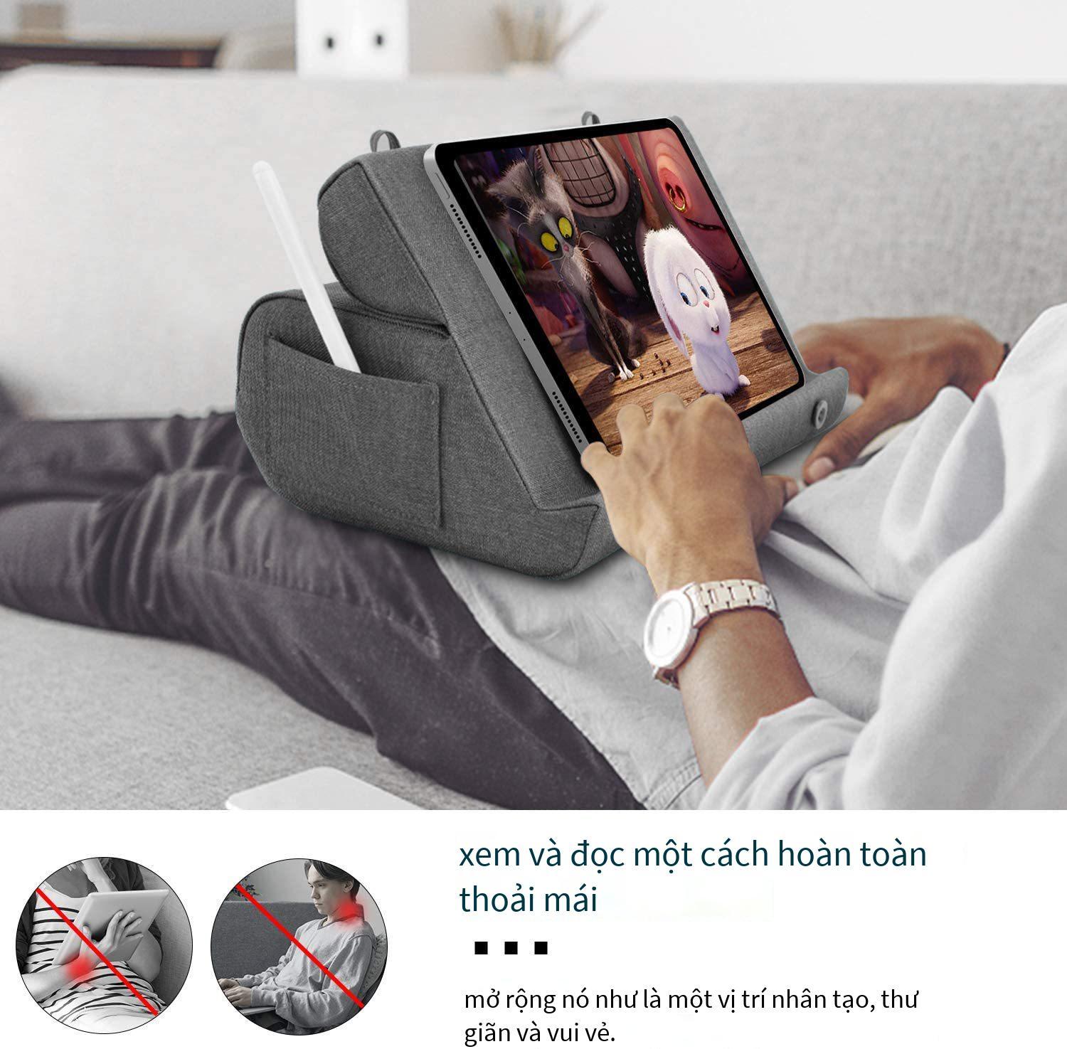 Phong cách mới nhất có thể gập lại lười đọc canvas khung gối khung máy tính bảng gối máy tính bảng điện thoại di động đế đa chức năng gối hình tam giác