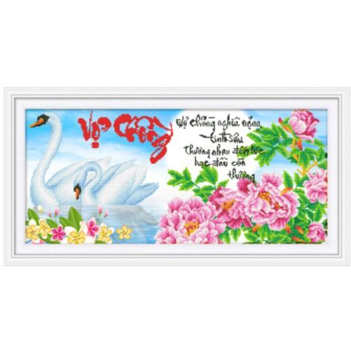 Tranh đá vợ chồng thiên nga DF307 - kích thước: 90 * 45cm.