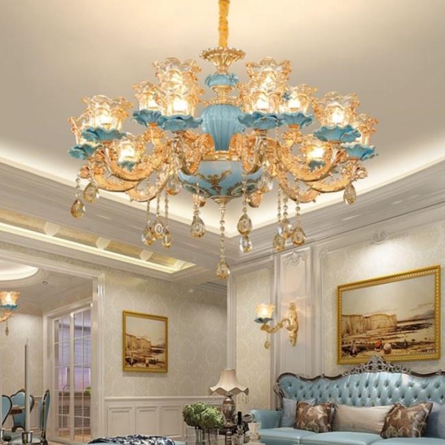 Đèn chùm KOIRE kiểu dáng sang trọng trang trí nhà cửa cao cấp loại 15 tay - kèm bóng LED chuyên dụng.
