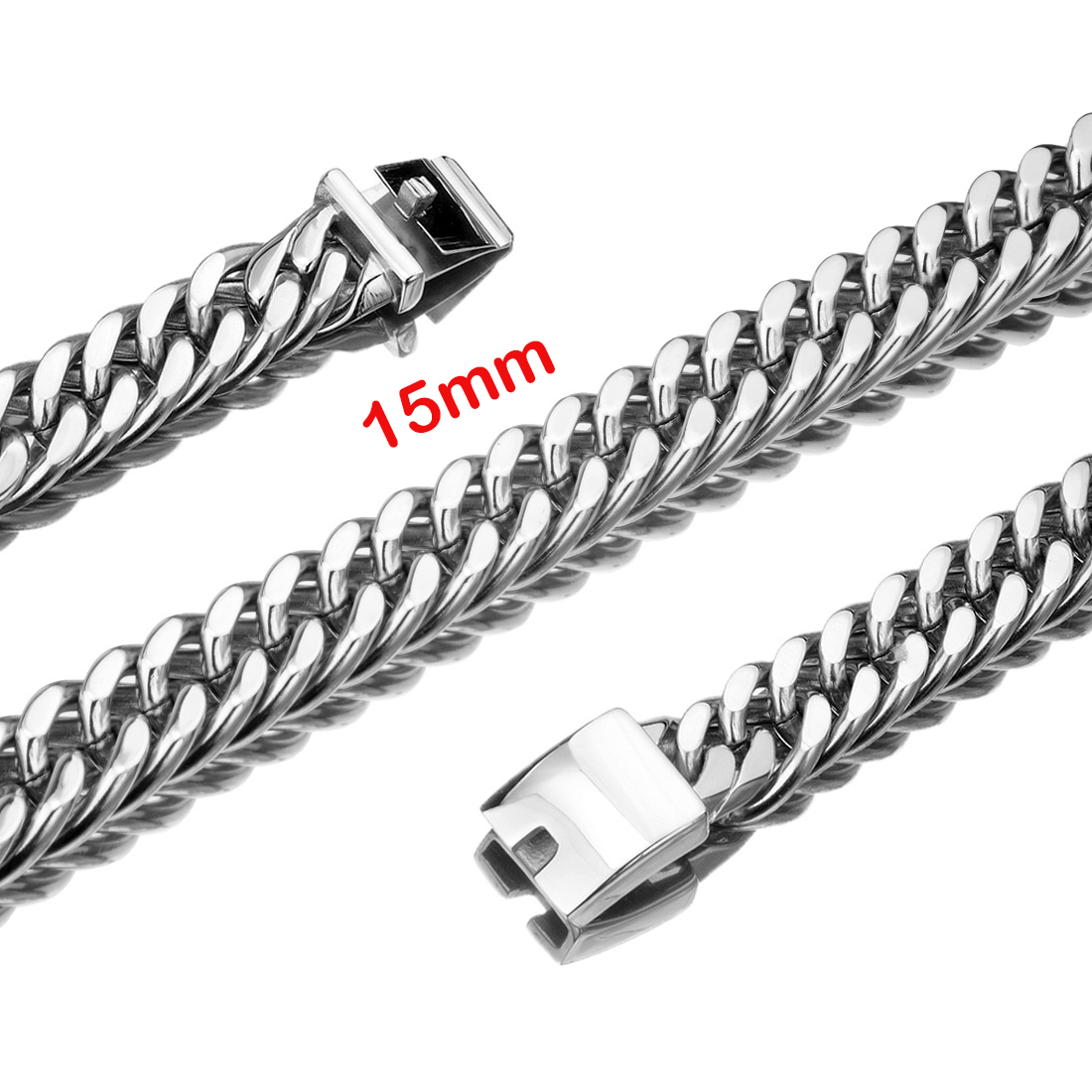 Dây chuyền nam inox cao cấp kiểu lặc đôi 15mm khóa hộp đẳng cấp vô cùng