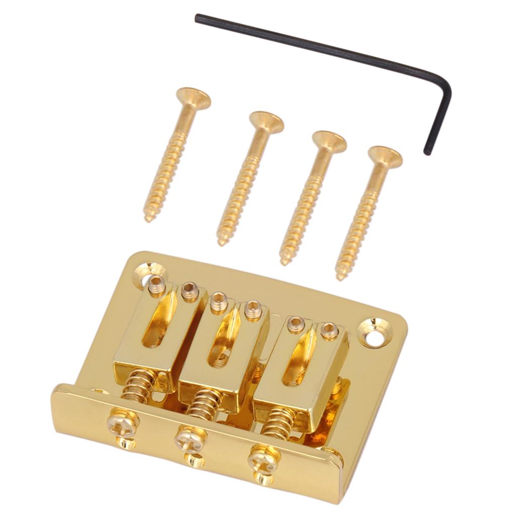 2X Guitar Bridge with Wrench Screw Set for 3 String Electric Gold