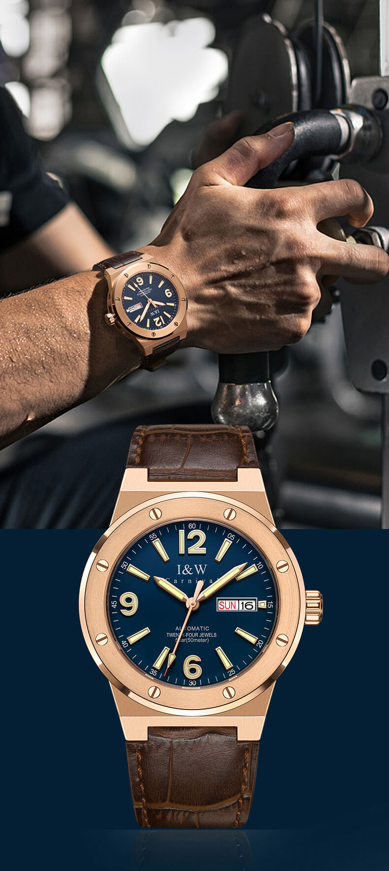 Đồng hồ nam chính hãng IW CARNIVAL IW589G-3 Kính sapphire ,chống xước,Chống nước ,Bảo hành 24 tháng,Máy cơ ,Dây da cao cấp,thiết kế lộ cơ thể thao