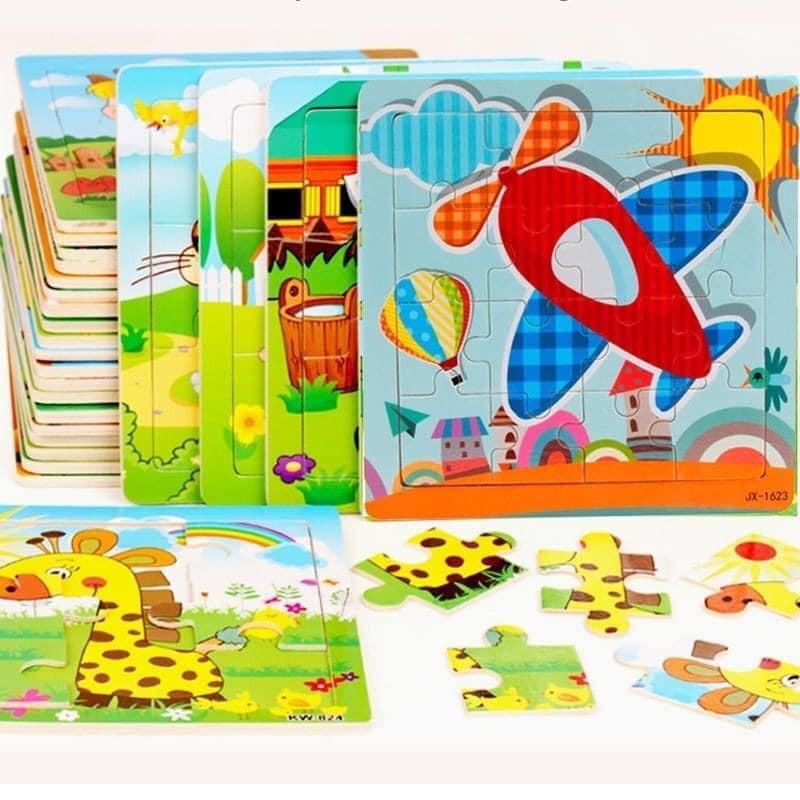 Đồ chơi Ghép hình puzzle tranh ghép 16 mảnh xếp hình con vật, phương tiện