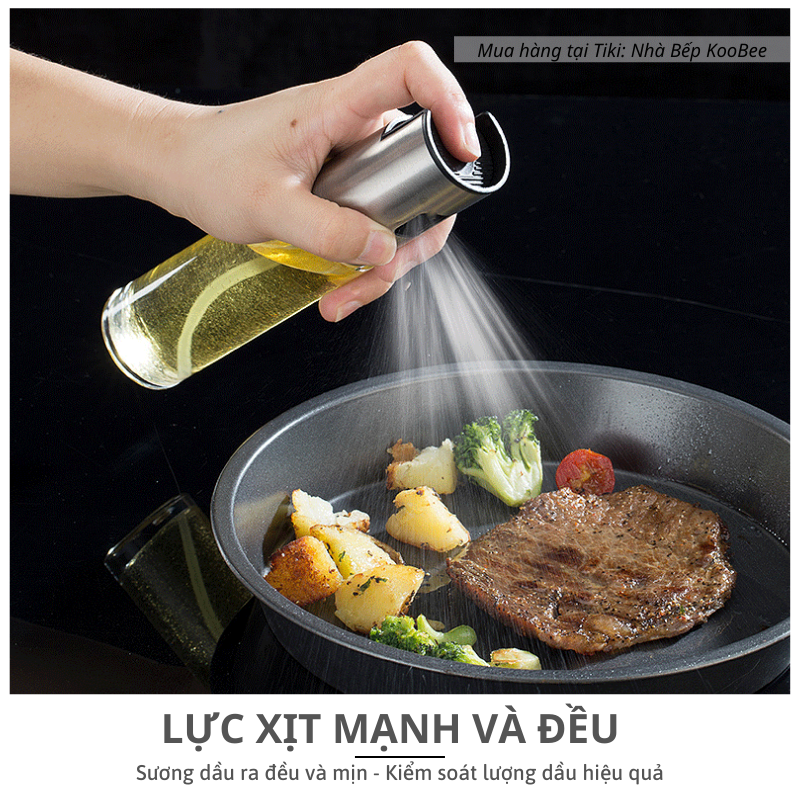 Bình xịt dầu ăn dạng phun sương nắp inox cao cấp dung tích 100ml - Phụ kiện nồi chiên không dầu KooBee