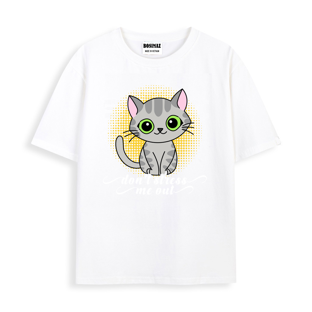 Áo thun Unisex Bosimaz TS016 cổ tròn tay lỡ phom rộng in hình mèo, thun contton 100%, vải đẹp dày, thoáng mát không xù lông.