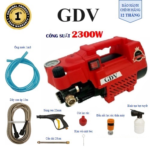Máy rửa xe và xịt rửa đa năng GDV QXJ04-2 có chỉnh áp tặng kèm đầy đủ phụ kiện - Màu Ngẫu Nhiên - Hàng Chính Hãng