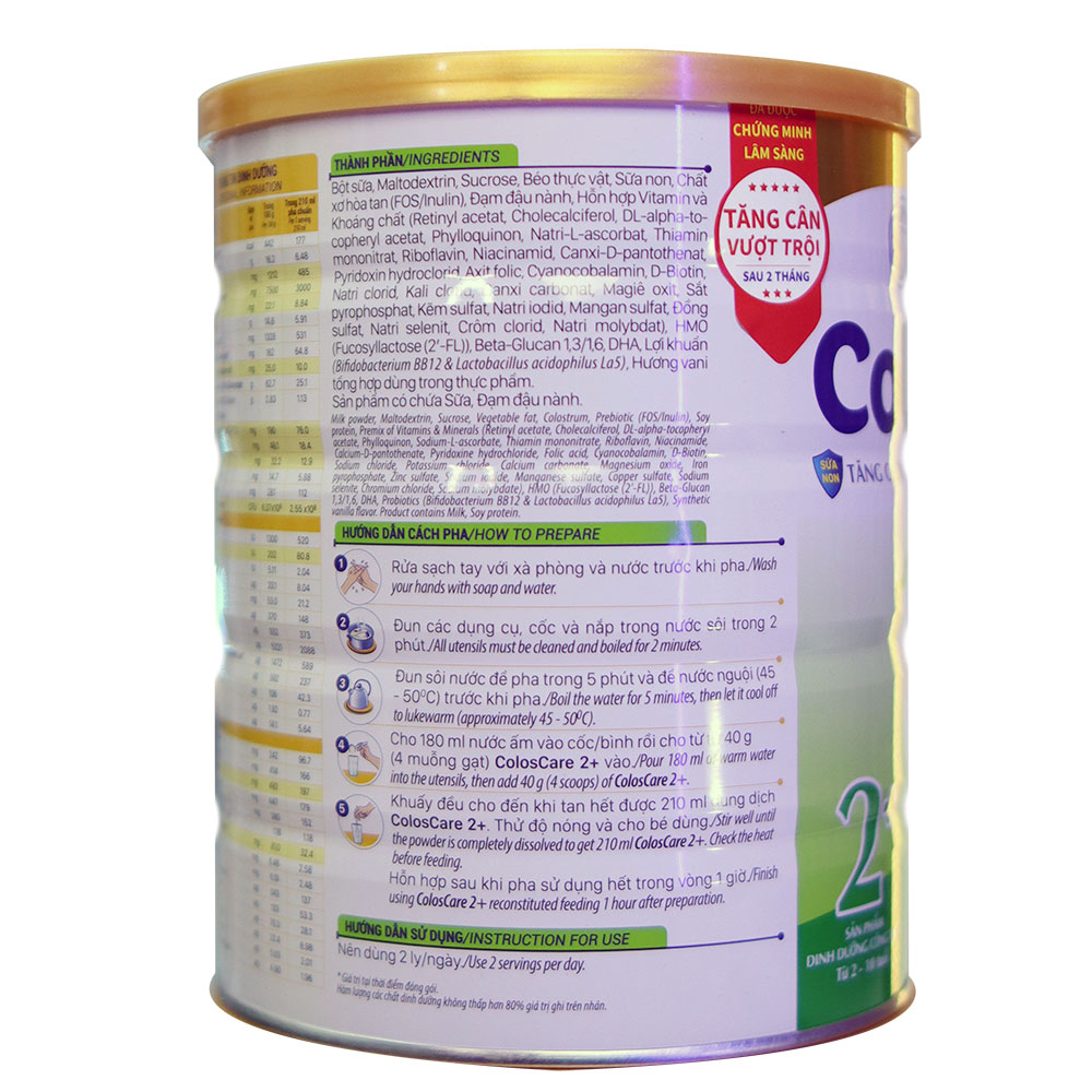 Sữa bột Nutricare ColosCare 2+ lon 800g - Sữa non tăng cường hệ miễn dịch