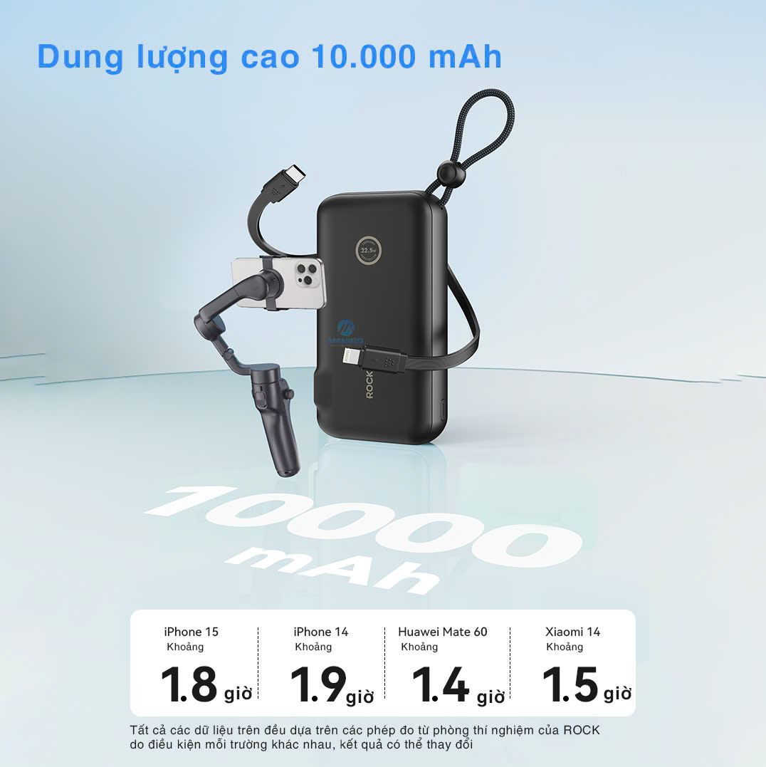 Pin sạc dự phòng ROCKSPACE Y30 10000mah sạc nhanh 22,5W tích hợp củ sạc, hàng chính hãng bảo hành 12 tháng