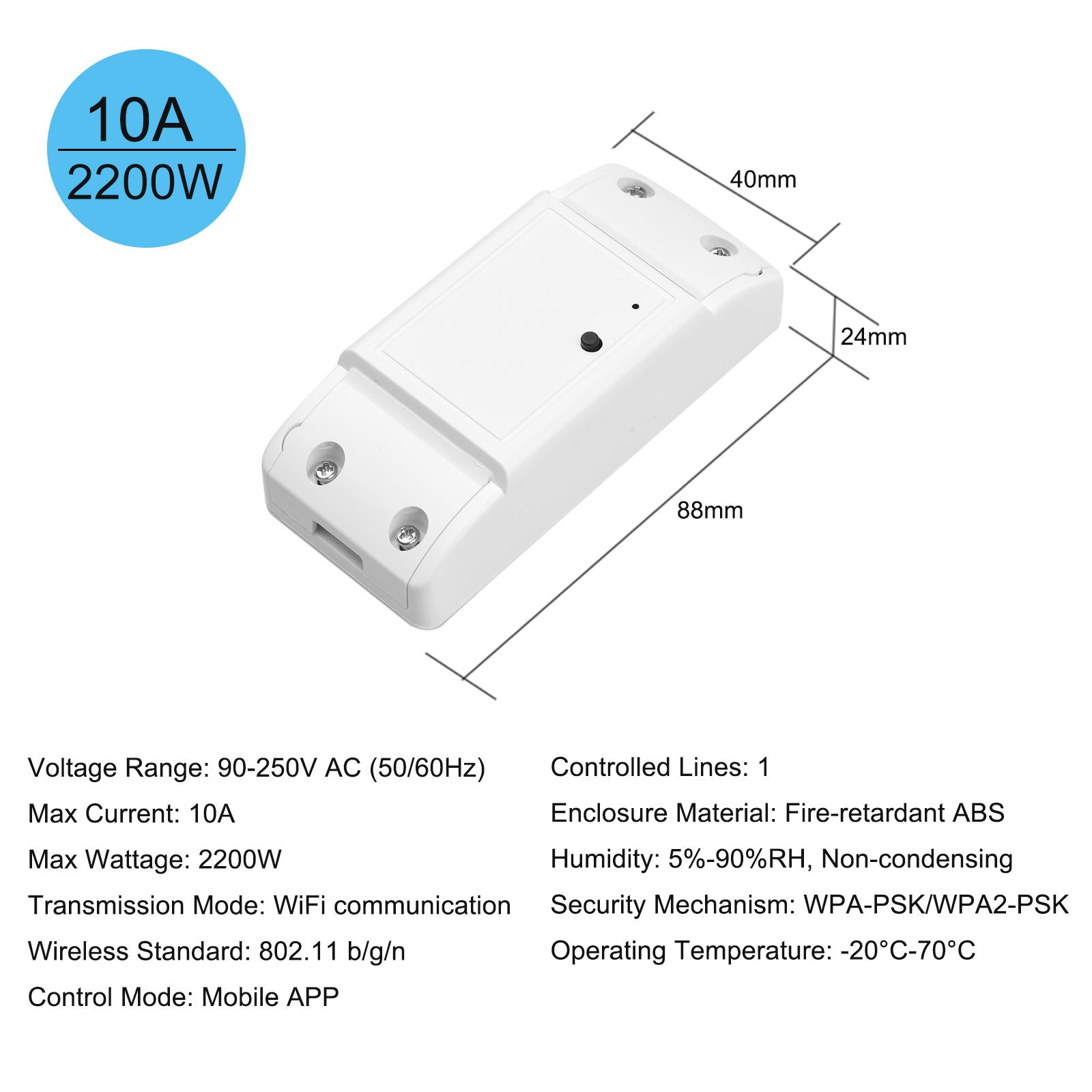 WiFi Smart Switch for Amazon Alexa Google Home Timer 10A/2200W Wireless Remote Switch for Android/iOS Auto Home