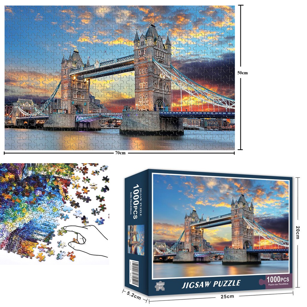 Bộ Tranh Ghép Xếp Hình 1000 Pcs Jigsaw Puzzle Tower Bridge Cầu Tháp Luân Đôn  Thú Vị Cao Cấp