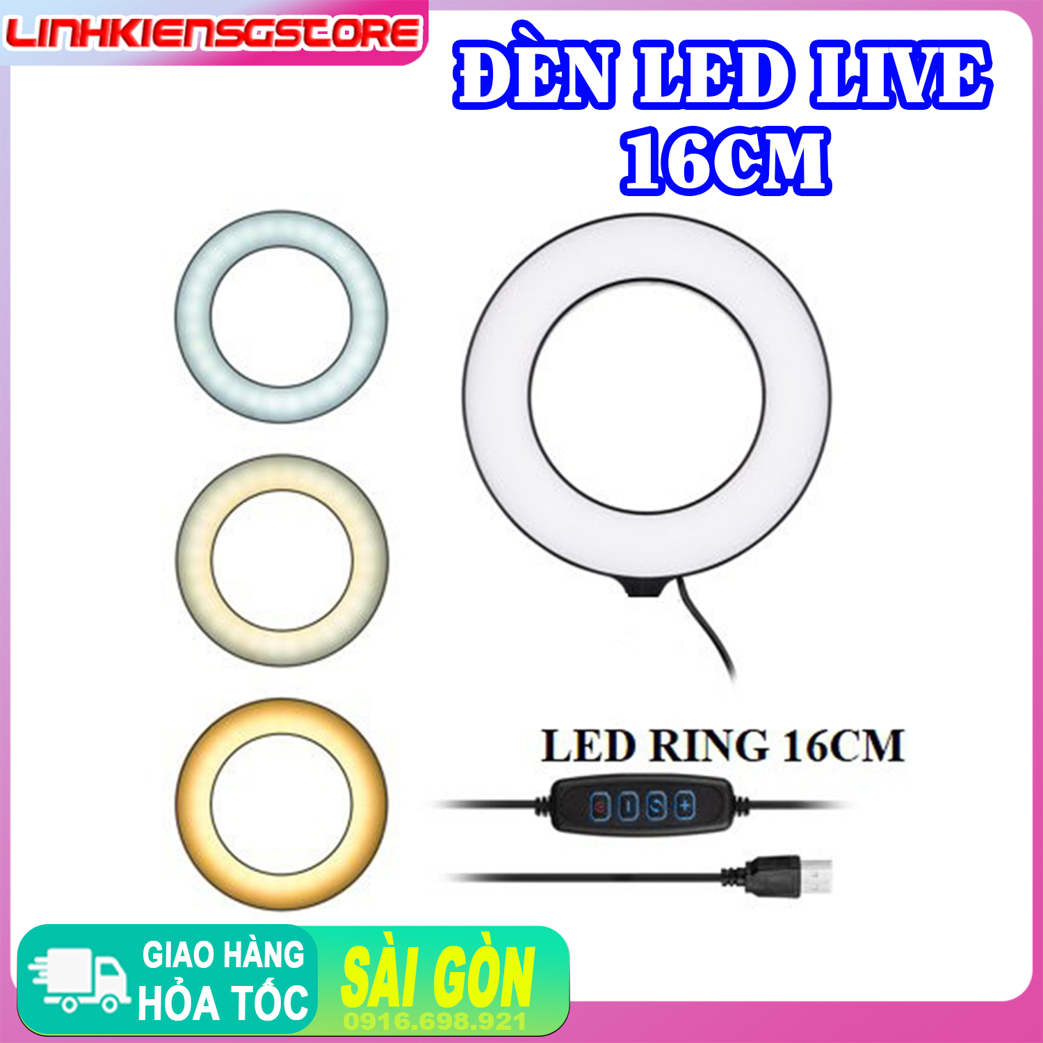 Đèn led ring 16cm livestream selfie live makeup CHỈ BÓNG ĐÈN